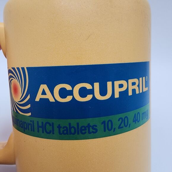 Vintage Accupril Coffee Mug Cup Pharma Drug Rep Advertising Yellow Rubber Bottom - Picture 4 of 9